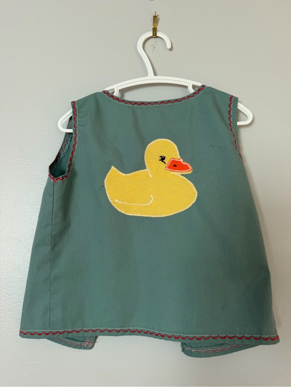 Vintage - handmade Green Kids Vest with Yellow Duck Applique